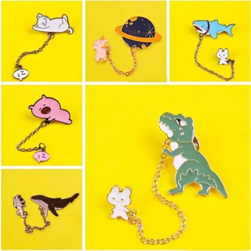 Cartoon Icons For Clothes Planet Chain Animals Metal Badges Brooch Enamel Pins For Backpack Lapel Pin Bag Badge Paired Jewelry