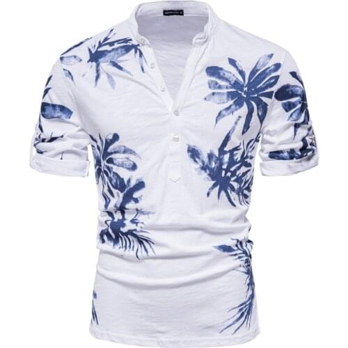 2021 New Hawaii Style T-Shirt Men 100% Cotton Middle Sleeve Mens T Shirts Summer Quality Casual Printed Tee Shirt Male Clothing