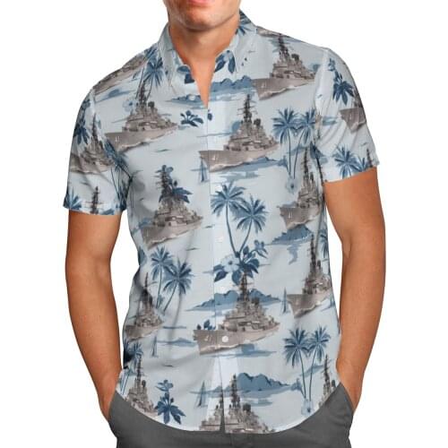 2021 New 3D Printing Warship White Hawaii Shirts Men Summer Short-sleeved Beach Shirt Men Shirts Oversize Camisa Masculina 5XL-3