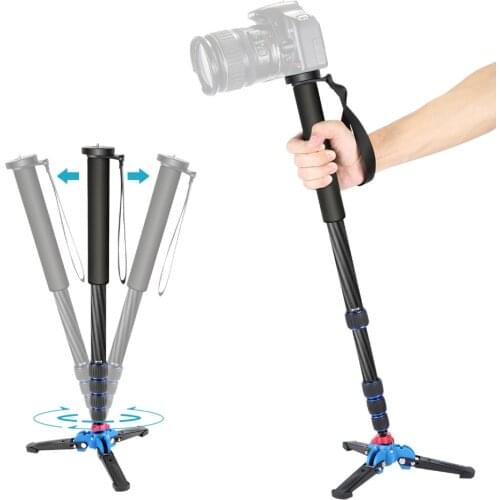 Neewer Extendable Camera Carbon Fiber Monopod with Removable Foldable Tripod Support Base: 5-section Leg, Max. 66 inches