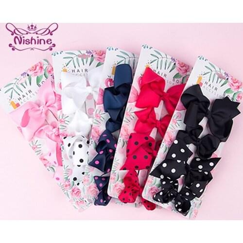 Nishine 4pcs/lot Fashion Dots Grosgrain Ribbon Bowknot Hair Clips Cute Baby Girls Bangs Hairpins Infant Accessories Holiday Gift