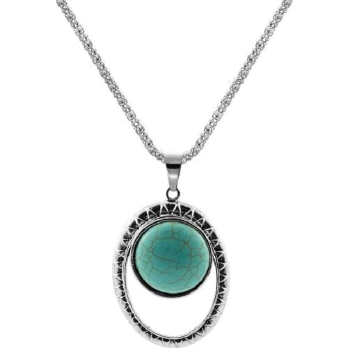 New Angel Eyes Retro Turquoise Turquoise Pendant Double Ring High-Quality Alloy Turquoise Necklace Jewelry