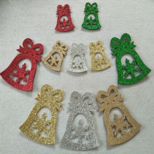 Brand New Design 5 Colors Big Small Bling Bling Glitter Christmas Snowflake Bell Felt Fabric Children handmade Decoration Felt