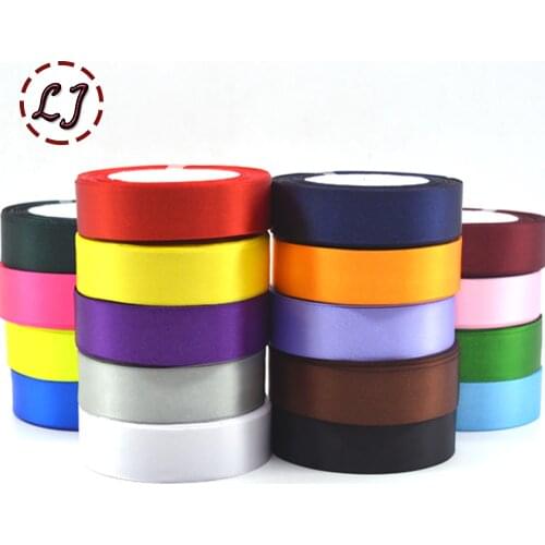 Brand high quality 25mm(1'') solid Satin Ribbon 25yard Multicolor wedding decoration cloth ribbon tape Fashion Accessories DIY