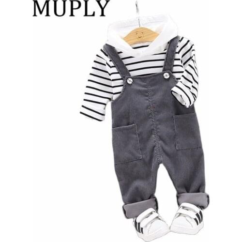 Autumn Baby Boy Clothes 2pcs Long Sleeve Striped Hoodie Sweatshirt+Strap Trousers Pants Casual Baby Clothes Sets