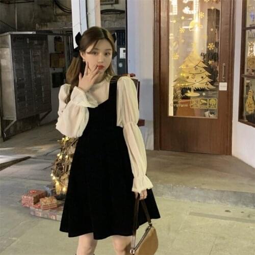 Dresses Women Korean Style Mid-length Vest Skirt Dress New Womens Autumn and Winter Princess Dress Temperament Short Skirt