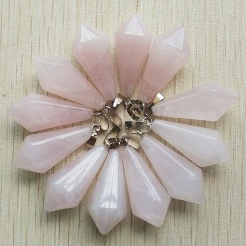 2018 new hot sale good quality natural stone pink Hexagonal pyramid Charms pendants for jewelry making 12Pcs/lot Wholesale Free