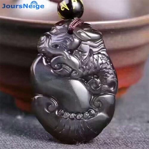 Fine Rainbow Eyes Natural Obsidian Stone Necklace Wishful Dragon Pendant Women Men Enegy Fashion Jewelry Accessories JoursNeige