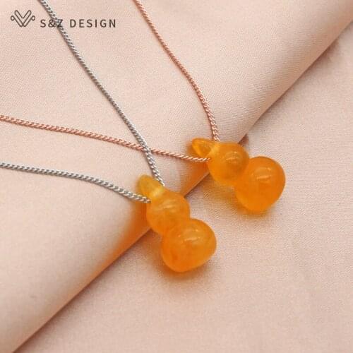 S&Z DESIGN New Chinese Style Vintage Imitation Beeswax Gourd Pendant 585 Rose Gold Necklace For Women Wedding Elegant Jewelry