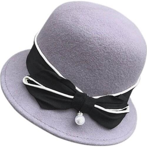 Fibonacci Fedora Hats For Women Wool Fedora Hat Winter Purple Trilby Hat Female Bow Felt Fedoras Dome Bowler Ladies Chapeu Cap