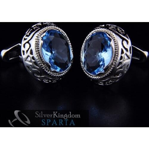 SPARTA Duke Plated with White Gold Sky blue AAA Class zircon cufflinks mens Cuff Links + Free Shipping !!! metal buttons