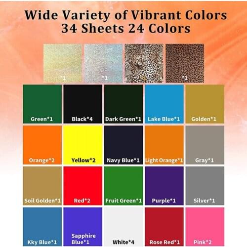Heat Transfer Vinyl HTV Bundle 34 Pcs Iron on Vinyl for T-Shirt 24 Assorted Colors for Cricut 12 inch x 10 inch
