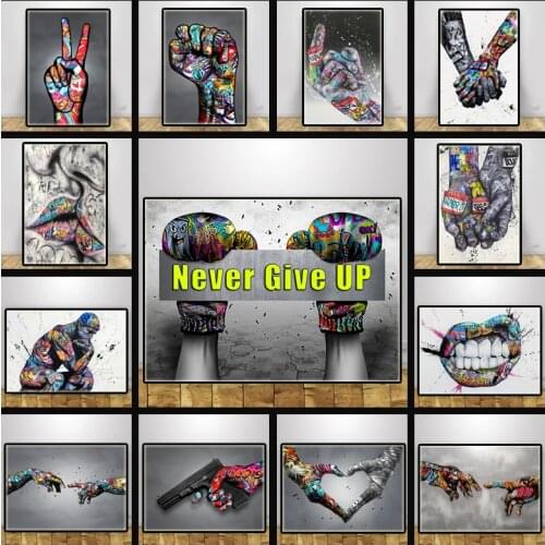 Street Graffiti Art Victory Cheer Gestures Lips Canvas Painting Abstract Lover Kissing Poster Prints Wall Art Picture Home Decor