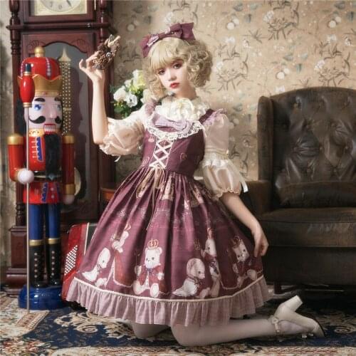 Crowned Bear ~ 2019 Sweet Lolita JSK Dress Printed Short Party Dress & KC