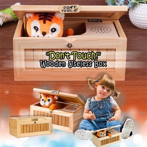 Funny Box Wooden Electronic Useless Box Leave Me Alone Box Wooden Machine Don't Ti-ger Toy Stress-reduction Desk Decoration