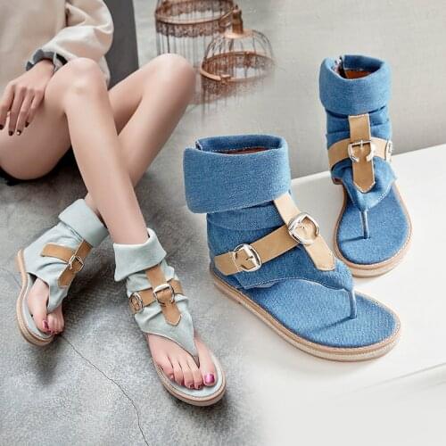 Fashion Casual Denim Women Sandals 2021 Spring New Metal Decoration Sandals Female Flat With Peep Toe Women Shoes Plus Size43