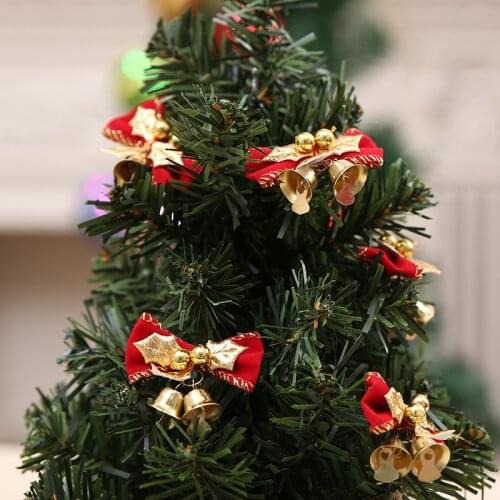 10pcs Mini Bow Bell Christmas Tree Hanging Decoration Ornament Xmas Bowknot Pendant with Bells for Home New Year Decor