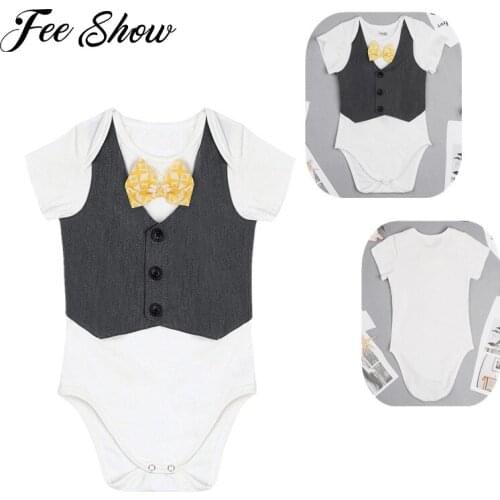 2020 Summer Baby Boy Rompers Cotton Baby Clothes Gentleman Baby Boys Romper Toddler Kids Weeding Birthday Formal Party Clothing