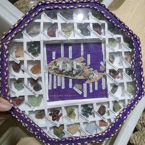 36 species of Madagascar Geological ore Teaching sample collection of fossil Natural crystalline mineral specimens decor