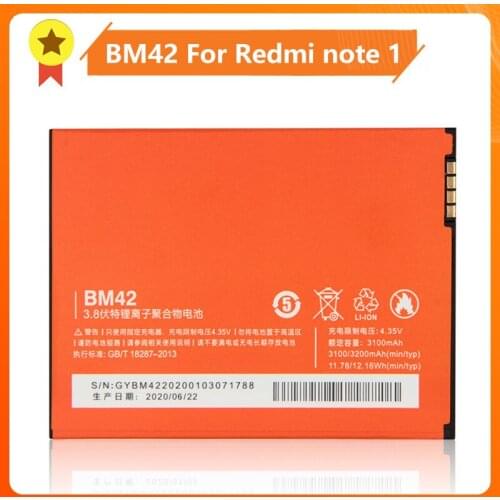 Xiao Mi Xiaomi Mi BM42 Phone Battery For Xiao mi Redmi note 1 BM42 3200mAh Original Replacement Battery