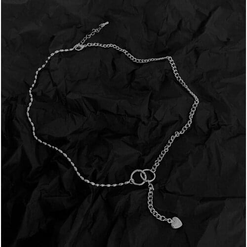 ALLNEWME Minimalist Hollow Out Circle Pendant Necklace for Women Mujer Metal Love Heart Long Tassel Choker Necklaces Accessories