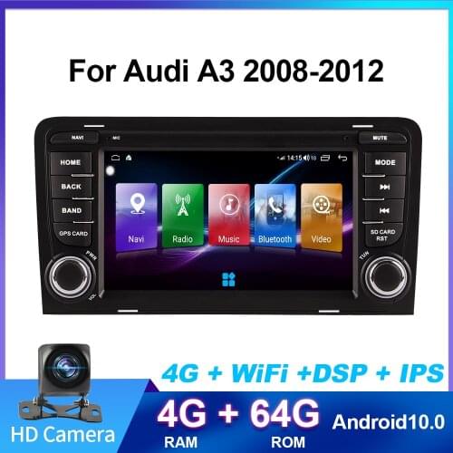 Carplay 8" 2 din Android 10.0 Car DVD player 8Core 128GB ROM 6GB autoradio car radio 4G LTE For Audi A3 2008-2012 navigation