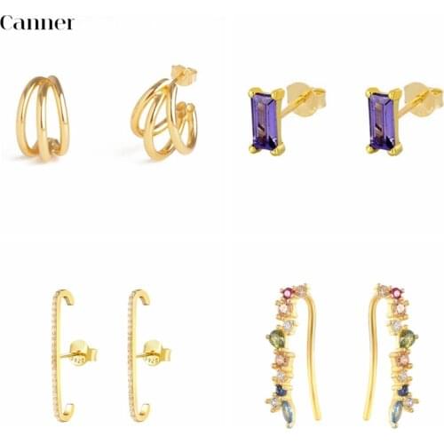 CANNER Flower Small Bee Colorful Zircon Stud Earrings for Women Piercing Earring 2021 Trend 925 Sterling Silver Jewlry Pendiente
