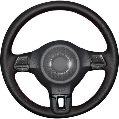 Black Natural Leather Car Steering Wheel Cover for Volkswagen Golf 6 Mk6 Jetta 6 Polo 2011-2014