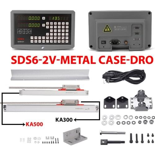 SinoSDS-2V2-axis DRO Digital readout AC110V/220V display and a KA500-0-520 mm1 Block KA300-0-1020 mm Linear Array Lathe Encoder