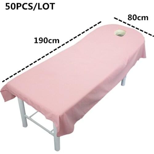 DHL 50pcs Salon Bed Sheets Spa Massage Treatment Polyester Table Cover Sheet with Hole for Massage Beauty Bed Home Textile