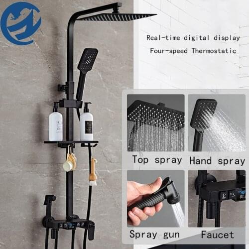 H-Quality Black Thermostatic Digital Display Shower Faucet Bathroom Faucet Rain Bathtub Faucet Shower Mixer Crane Bidet Faucet