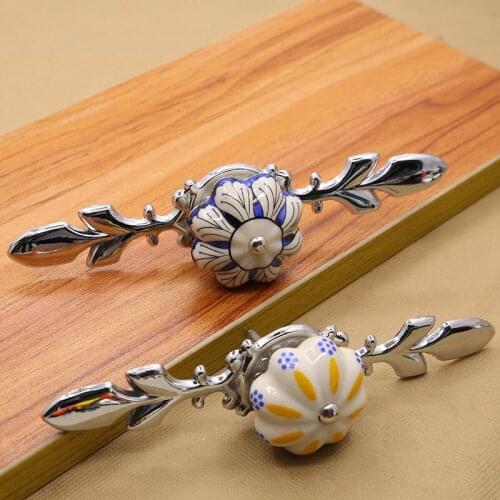 JD Ceramic Hand-painted Art Cabinet Closet Handle European Modern Simple Drawer Door Knob Single Hole Pumpkin Handle