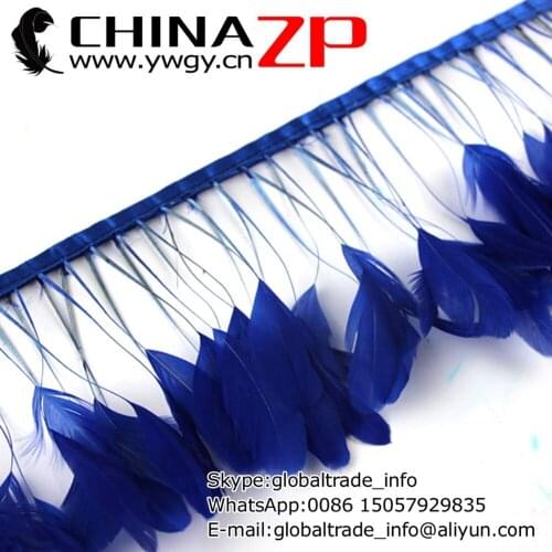 4-6 Inch CHINAZP Factory www.ywgy.cn 10yards/lot Good Quality Dyed Blue Stripped Rooster Coque Tail Feathers Trim
