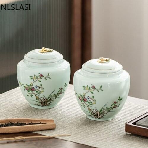 Creativity Flower and Bird Pattern Ceramics Tea Caddy Oolong Tieguanyin Jar Travel Tea Boxes Household Sealed Storage Tank