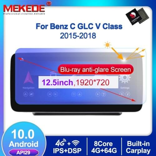 MEKEDE Android 10 Car Multimedia Player for Mercedes Benz C Class W205 GLC V Class Radio GPS BIG Screen 12.5 Inch 1920*720 FM BT