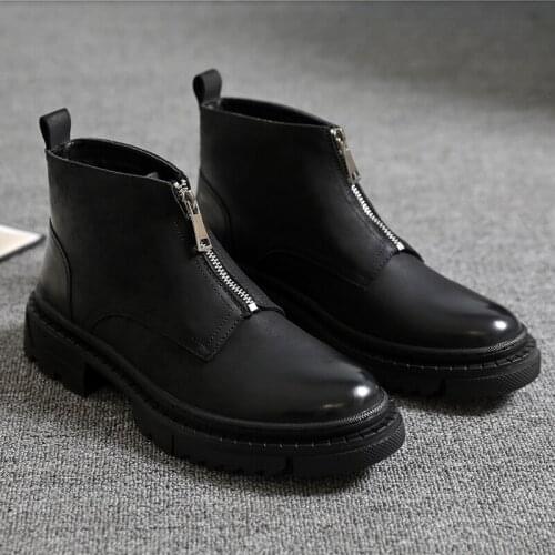 Mens fashion party nightclub dress chelsea boots black platform shoes breathable genuine leather boot handsome ankle botas mans