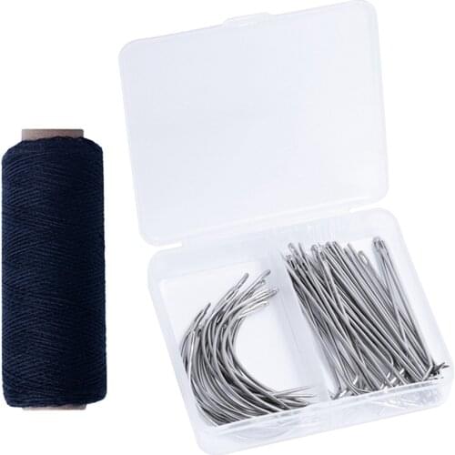 72 Pieces Wig Making Pins Needles Set - Wig T Pins and C Curved Needles with 260 Yards Thread for Wig Making Blocking Knitting
