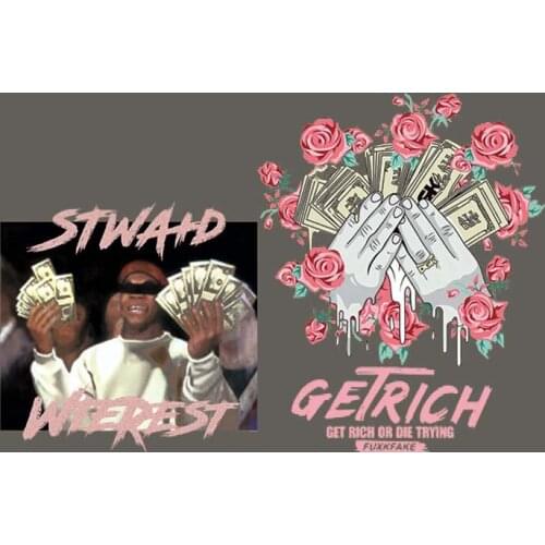 USD Money Show off Iron on transfer Printing Rose Flower Patches for clothing T-shirt Punk Biker Patch Heat PVC Stickers