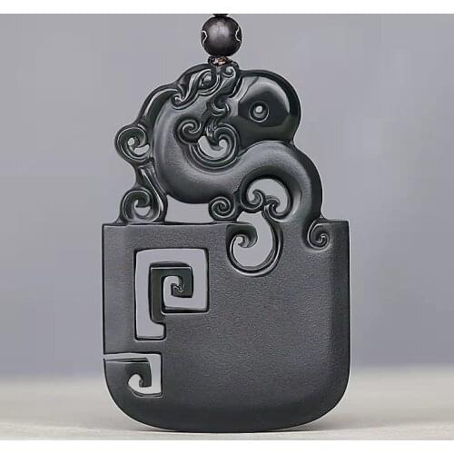 Natural A hetian jade hollow handcarved dragon black jade green jade pendant jade necklace unique jadeite jade necklaces