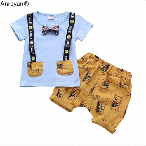 New Children Boys Girl Clothes Kids Cotton Clothing Infant Suit Toddler Bow Tie T-Shirt Pants Short Sleeve Baby Casual Tracksuit
