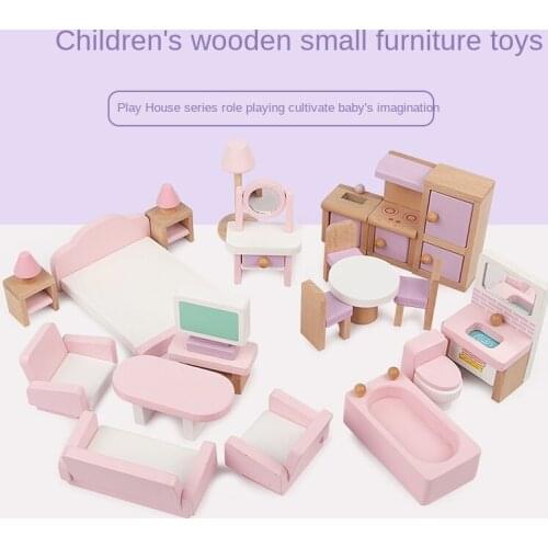 New 22pcs Miniature Furniture For Dolls House Wooden Dollhouse Furniture Set Educational Pretend Play Toys Children Girls Gifts