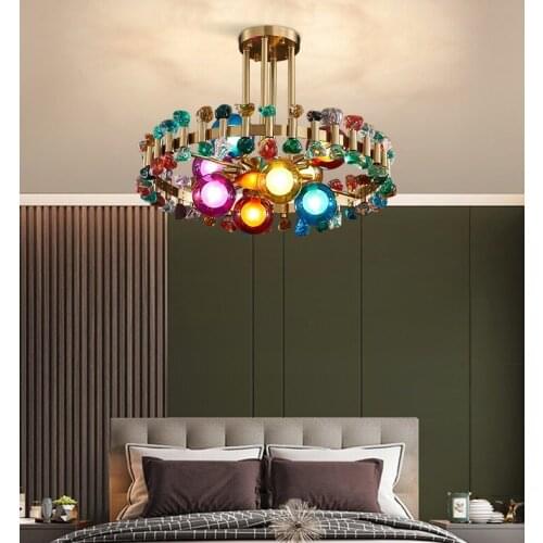 Newly Arrived Colorful Crystals Modern Chandelier for Living Room Home Decoration Gold Round Kitchen Fixture Hanging Lamp