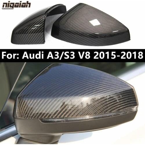Pair Mirror Covers for Audi A3 S3 8V 2015-2018 Side Door Wing Mirror Cap Forged Carbon Fiber Mirror Housing Original Replacement