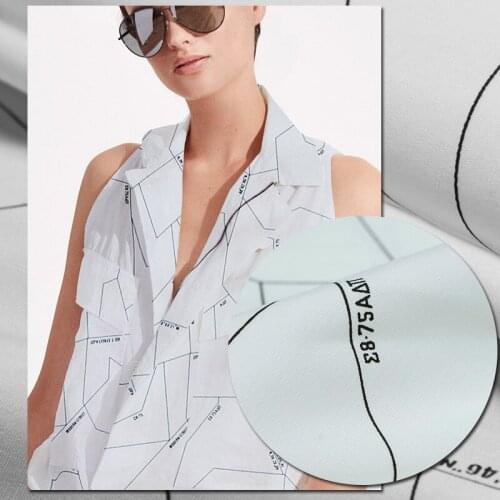 Simple&irregular black geometric landmarks print white stretchy cotton fabric,sewing for shirt,,skirt,dress,craft by the yard