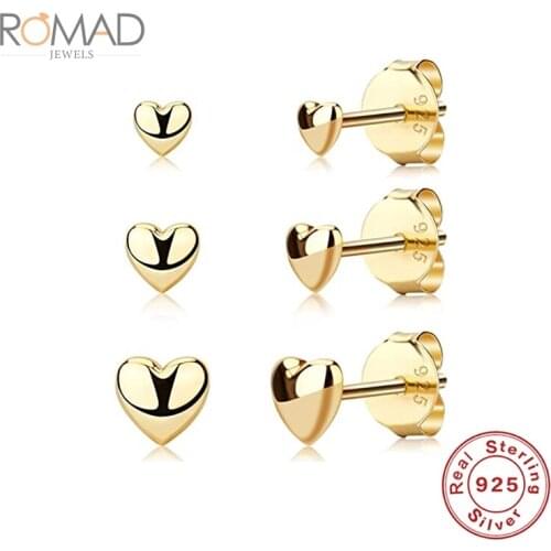 ROMAD 2/3/4mm Heart-shaped Earrings Set 925 Sterling Silver Mini Love Glossy Stud Earrings For Women Boucle Oreille Femme