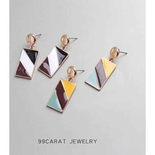 99 carat European and American style, three colors, patchwork color, concise retro style, drop glaze earrings, earrings, female
