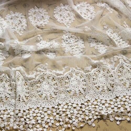 Natural-white Two Side Bilateral Hollow-out Mesh Embroidery Lace Fabric Windows,Scarf Cloth DIY Material Width 125cm 1yard