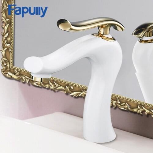 Fapully Basin Faucets Bathroom Faucet Hot & Cold Water Basin Elegant Tap White Painting Brass Toilet Sink Water Crane Mixer 774
