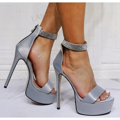 SEIIHEM SUPER Women Platform Sandals Crystal Ankle Strap Heels Pumps Zip Up Party Prom Ladies Shoes Women Plus Size 42 46 48 52