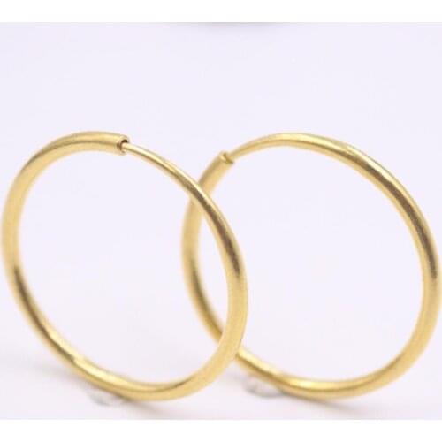 Real 24K Yellow Gold Earrings For Women Smooth Hoop Earrings 25mmDia Gift Big Circle Jewelry